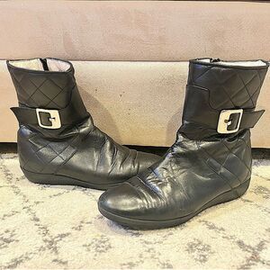 Paul Mayer Attitudes Black Quilted Leather Side Zip Buckle Boots Size 6.5